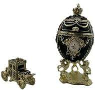 Royal Imperial Black Russian Fabergé Egg Replica with Black Carriage