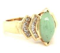 14kt Yellow gold marquise Jade and channel set diamond ring