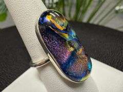 Sterling Silver 925 One of a Kind Dichroic Glass Ring Size 8.5