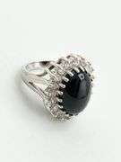 925 Sterling Silver Large Black Onyx With CZ Halo Ring