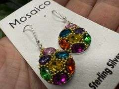 Sterling Silver 925 Mosaico Dangle Earrings w/ Austrian Cyrstals