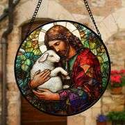 Stained Glass Suncatcher Jesus and Lamb