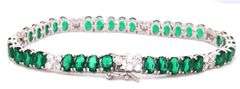 925 Sterling silver oval green cubic zirconia and round white cubic zirconia tennis bracelet