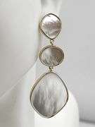 925 Gold Tone Sterling Silver  Mother of Pear; Three Drop Earrings