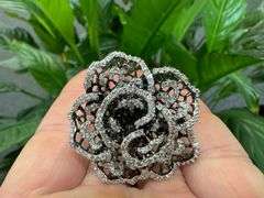 White CZ Vintage Antiqued Filigree Flower Ring Sterling Silver Band Size 8