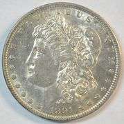 Lustrous AU+ 1891-CC Morgan Silver Dollar. Nice