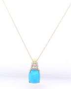 10kt Yellow gold Square Turquoise and diamond accent pendant on chain