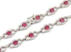 925 Sterling silver oval red and round white cubic zirconia necklace