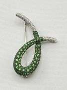 18KT White Gold Le Vian Diamond & Tsavorite Brooch