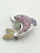18KT White Gold Le Vian Multi Color Gem Stone Dolphin Brooch