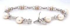 14kt White gold 6.5-7mm pearl and diamond accent bracelet