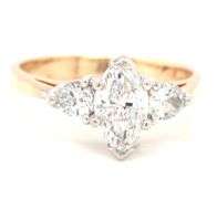 14kt Yellow gold 0.81ct marquise and 0.30ctw princess cut 3 stone diamond engagement ring