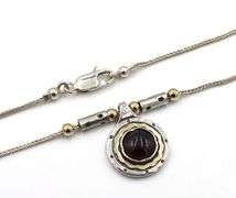 925 Sterling silver Garnet Cab 2 tone pendant on chain