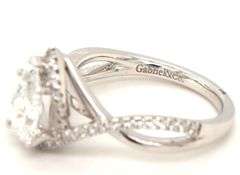 14kt White gold 1.07ct lab grown diamond pear shaped in Gabriel & Co 0.26ctw halo open Infinity diam