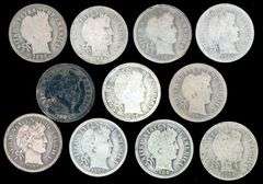 11 Different Barber Silver Dimes: 1892-O to 1908-S