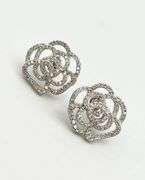 925 Sterling Silver Camelia Flower CZ Stud Earrings