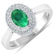 14KT White Gold 0.70ct Zambian Emerald and Diamond Ring