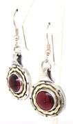 925 Sterling silver Garnet Cab 2 tone earrings