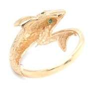 14kt Yellow gold emerald eye Dolphin ring