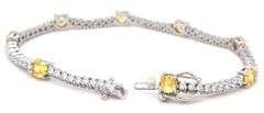 Round brilliant yellow and white cubic zirconia tennis bracelet in 925 sterling silver