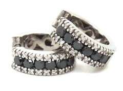 14kt White gold 1ctw black and white diamond hoop earrings