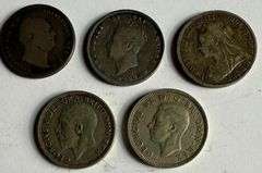 Five Different English Shillings.
