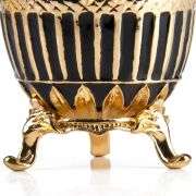 3" Ribbed Black & Gold Fabergé Egg Replica Jewelry Box – Easter Gift, Collectible Russian Egg