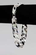 Men's 15mm Solid .925 Sterling Silver Flat Curb Chain Link Italy Bracelet 10"