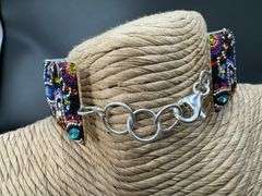 Original Handmade Mosaico Bracelet 8.5" 925 Sterling Silver Mexico Artistic Jewelry
