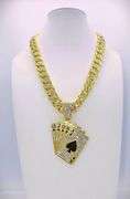 Dazzling Huge 160 Gram 18 Kt Gold Plate Royal Flush Pendant Necklace