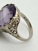 14KT White Gold Art Deco Filigree Design Amethyst Ring