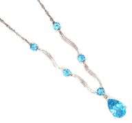 10kt White gold round and pear shaped blue topaz station V necklace