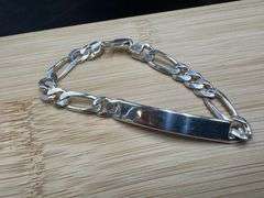 .925 Sterling Silver 8mm Figaro Link ID Bracelet 8 Inches