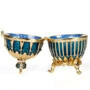3.5" Crowned Fabergé Egg Replica Jewelry Box – Blue Enamel & Crystal
