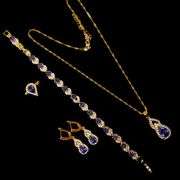 Gold Plate Simulated Amethyst and Diamond 4 Piece Set