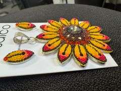 Original Handmade Mosaico Sunflower Earrings & Pendant 925 Sterling Silver Mexico Artistic Jewelry