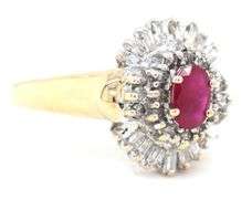 14kt Yellow gold ruby and diamond cluster ring