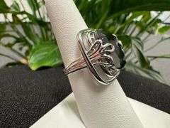 Black CZ Unique Solitaire Polished Cutout Ring Sterling Silver Band Size 8