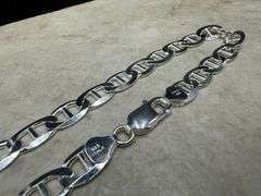 Sterling Silver Flat Marina Link Chain 8.2mm 925 Italy Anchor Mariner Bracelet 10"