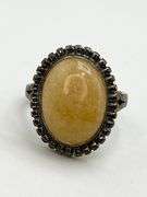 Vintage 925 Sterling Silver Oval Yellow Jasper With Beaded Border Ring