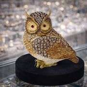 Bejeweled Gold-Plated Owl with Enamel Finish