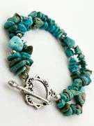 Vintage 925 Sterling Silver Double Strand Turquoise Chip Bracelet