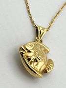 18KT Italian Yellow Gold Puffy Gold Fish Pendant With Twisted Curb Chain