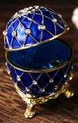 Hand-Painted Enamel Fabergé Egg Style Trinket Box – Vintage Jewelry Keepsake Case