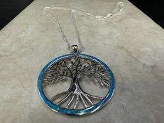 Sterling Silver Blue Synthetic Opal Tree of Life Medallion Pendant Branch Charm