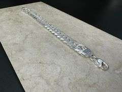 Sterling Silver 16mm Pave Double Curb Chain Cuban Link 925 Italy Bracelet 9"