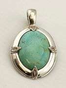 925 Sterling Silver Vintage Southwestern Style Turquoise Oval Shape Pendant