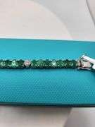 Art Deco Opal and Emerald Silver Bracelet with Diamond Accents