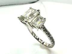Sparkling 5.5 Ctw 3 Stone Emerald Cut Ice White Fire Moissanite Ring