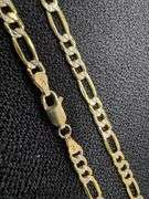 10k Yellow Gold-Hollow Pave Figaro Link Chain 4.3mm Necklace 28"